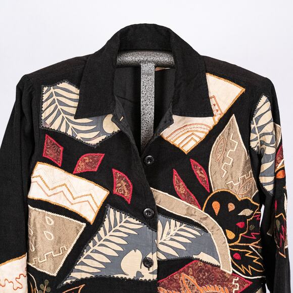 Vintage Embroidered Patchwork Corduroy Jacket Women's MEDIUM Boho Western Fall - Picture 2 of 7